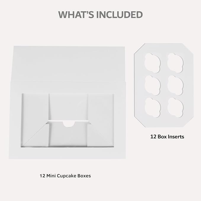 Ala Merchandise – 6 Count Mini Cupcake Boxes, 12 Pack with Windows and Inserts, Designed to Hold 6 Mini Cupcakes, Muffins, or Pastries