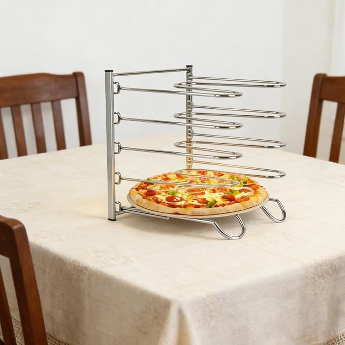 Pizza Rack, 5 Tier Stainless Steel Pizza Pan Riser, Compact Design for Easy Storage, 10.43" L x 8.52" W x 13" H