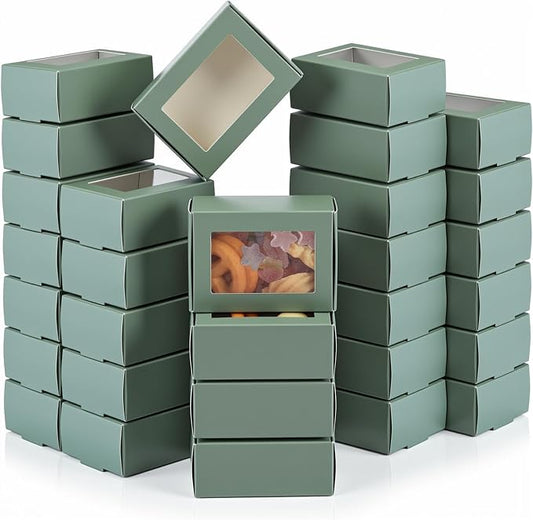 Zonon 60 Pcs Soap Boxes for Homemade Packaging, Mini Kraft Boxes with Window for Bakery Candy Soap Making Gift Packaging, 3.7x2.6x1.4 Inch (Sage Green)