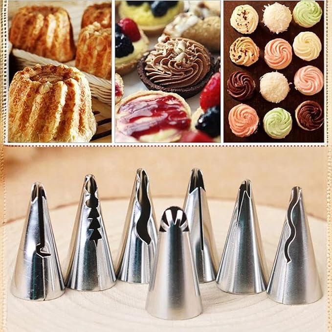 Silver Pleated Skirt Piping Nozzles Set, Stainless Steel Russian Nozzles Tips Piping Set for Pastry Fondant, Cake Decorating Supplies Baking Tools, Decorating Tools, Icing and Piping Tips（#080）