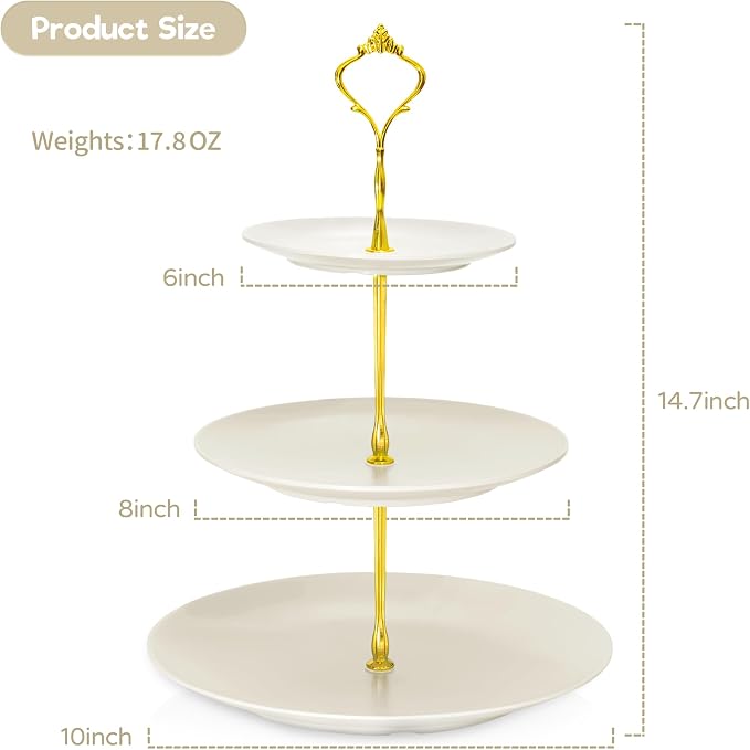 Lucky Will Beige Tiered Dessert Serving Tray for Kid's Party Supplies Favors 3 Tier Cupcake Cake Stand for Birthday Tea Afternoon Halloween Christmas Candy Bar