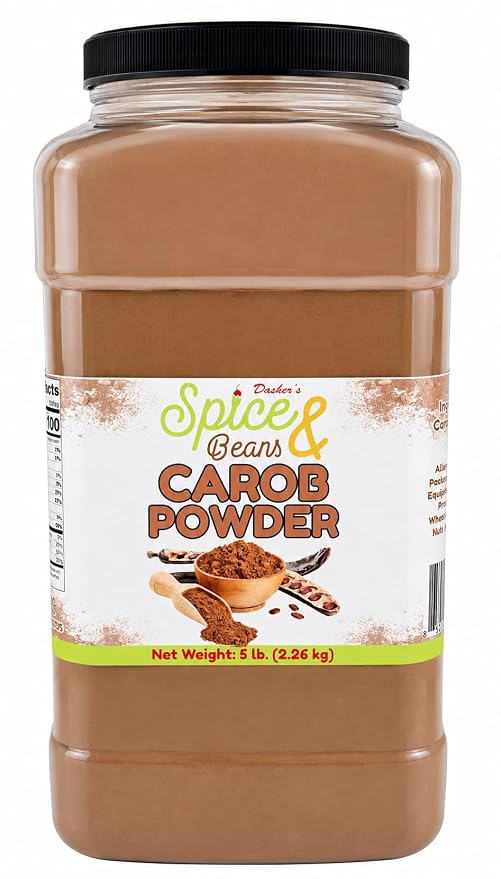 Carob Powder 5 lb | Naturally Sweet Cocoa Alternative | Baking, Smoothies, Drinks, Desserts & Chocolate Substitute Recipes | Bulk Resealable Container | Dasher's Spice & Beans