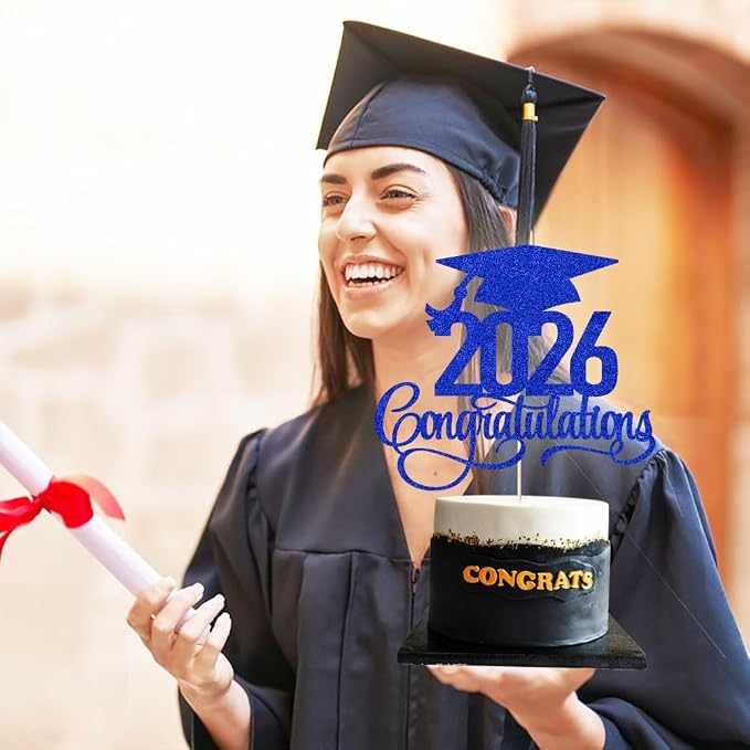 Glitter 2026 Congratulations Graduation Cake Topper,Congrats Grad Cake Decor - 2026 High School/College/Senior Graduation Party Decorations Supplies (2026Congratulations Dark blue.)