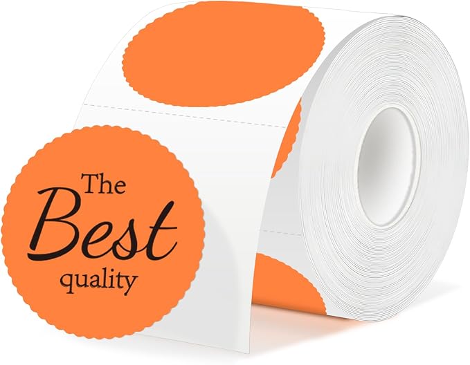 500 Labels/Roll 2.25" Orange Round Thermal Labels, Waterproof Circle Blank Thermal Sticker Compatible with Direct Thermal Label Printers for DIY Logo Designs, Thank You, Small Business