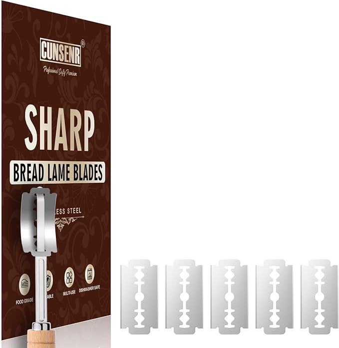 CUNSENR Bread Lame Blades Refill – Stainless Steel Scoring Blades for Perfect Bread Art, Suitable for Slicing and Scoring Sourdough, Baguettes, and More (5 Blades)