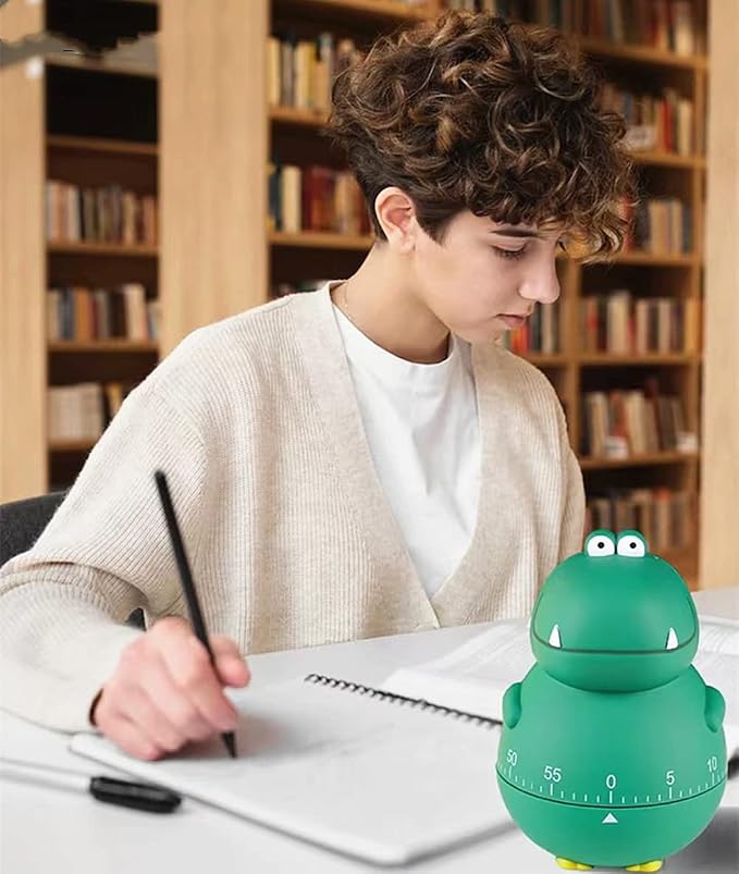 Cute Dinosaur 100% Mechanical Egg Kitchen Timer for Kids Cooking/Reading/Classroom/Do Sports(Dinosaur, Green)