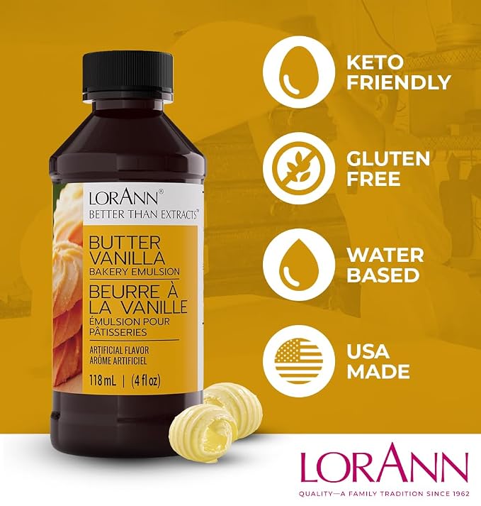 LorAnn Oils Butter Vanilla Bakery Emulsion: True Essence, Ideal for Boosting Fruit Tones in Cakes, Cookies & Desserts, Gluten-Free, Keto-Friendly, Extract Substitute Essential for Your Kitchen