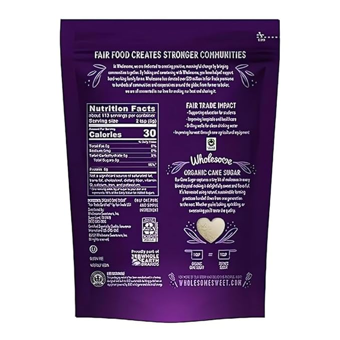 Wholesome Sweeteners 16-Ounce Organic Cane Sugar, Fair Trade, Non GMO, Gluten Free, Pure & Vegan, for Baking and Sweetening, 12 Pack