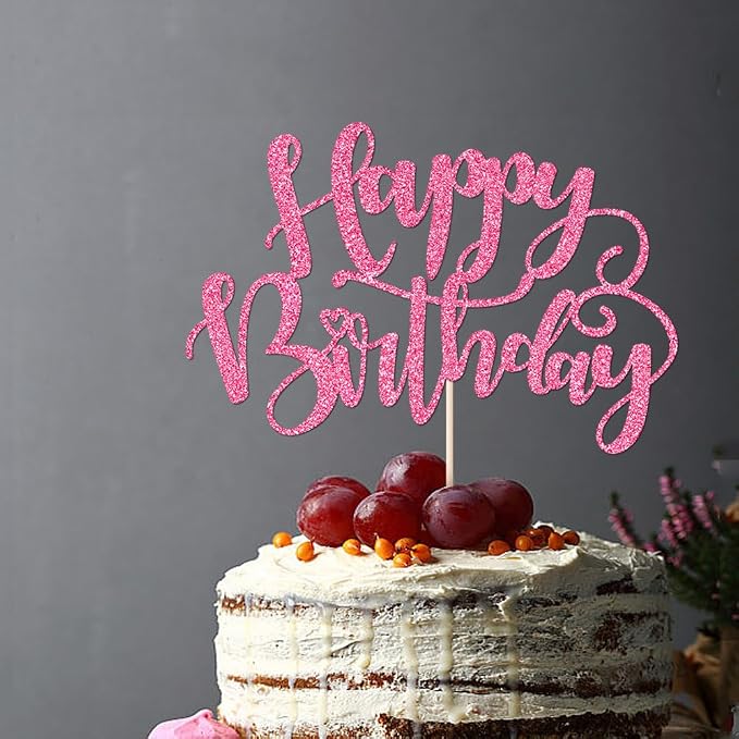 Handmade Glitter Happy Birthday Cake Topper,Birthday Party Cake Decorations, Anniversary/Birthday Party Decoration Supplies (Pink)