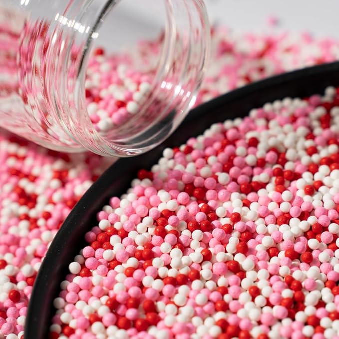 White Red Pink Edible Pearl Sprinkles for Cake Decorations, Baking Ice Cream, Cookies, Cupcake Topper Edible Pearls Candy - 2mm Sugar Pearls for Cake Decorating 130g/4.6oz 1 Bottle ( 2mm red pink white )