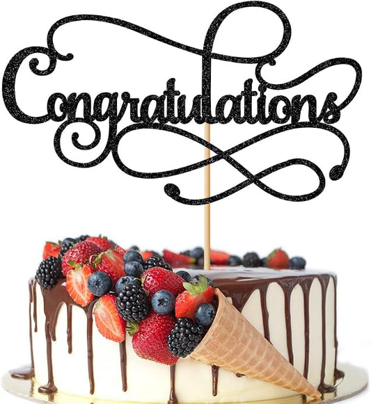Congratulations Cake Topper,Congratulations 2026 Graduation Cake Topper,Graduation, Wedding, Retirement, Birthday, Anniversary, Celebration Party Decorations Supplies(Black)
