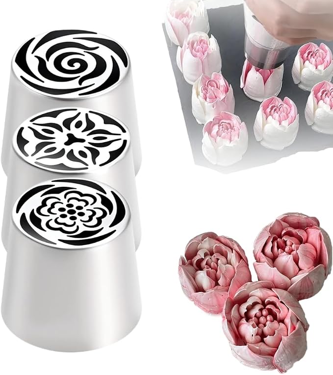 Russian Piping Tip, Extra Large Russian Piping Flower Nozzles, Flower Tips for Cake Decorating for Cake Decorating Icing, Cream Bouquet DIY Cookies, Desserts Baking Tools (3, A+B+C)
