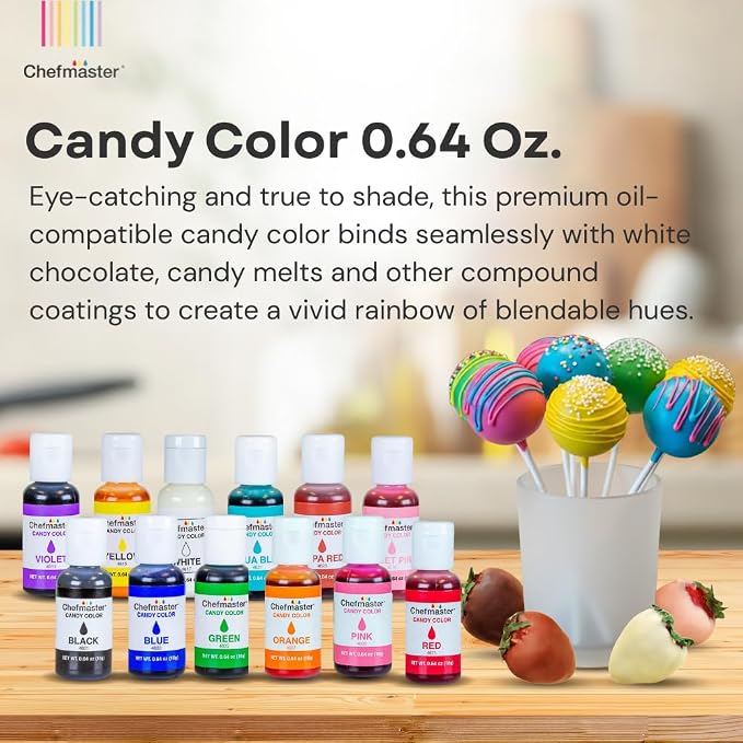 Chefmaster White Candy Color | True-Tone Shades | Oil-Based | Professional-Grade Dye | Chocolate, Strawberries, Cake Pops | Decorating | Easy-to-Use | Manufactured in the USA | 0.64 oz