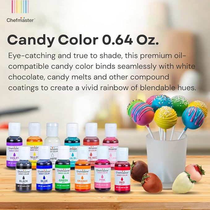 Chefmaster Violet Candy Color | True-Tone Shades | Oil-Based | Professional-Grade Dye | Chocolate, Strawberries, Cake Pops | Decorating | Easy-to-Use | Manufactured in the USA | 0.70 oz