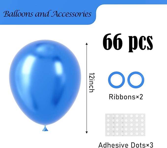 Voircoloria Metallic Blue Balloons, 66pack 12inch Chrome Blue Latex Party Balloons for Birthday Baby Shower Graduation Wedding Gender Reveal Anniversary Party Decorations