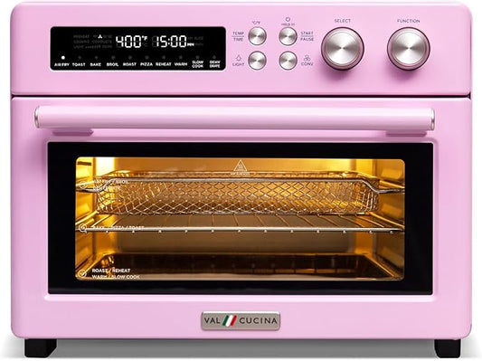 VAL CUCINA Retro 26.3 QT Infrared Heating Air Fryer Toaster Oven, Extra Large Countertop Convection Oven 10-in-1 Combo, 6-Slice Toast, Enamel Baking Pan Easy Clean with Recipe Book