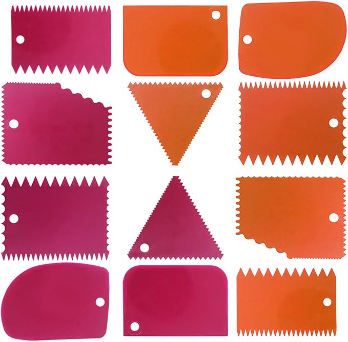 Cake Scraper Smoother Tool Set, DaKuan 12 pcs Cake Smoothing Cutter Plate Tool Combo, Cake Icing Scrapper Cake Edge Decorating Tool