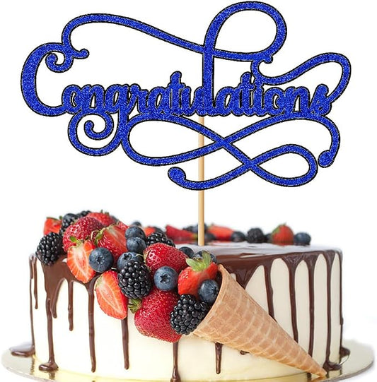 Congratulations Cake Topper,Congratulations 2026 Graduation Cake Topper,Graduation, Wedding, Retirement, Birthday, Anniversary, Celebration Party Decorations Supplies (Black Royal Blue)
