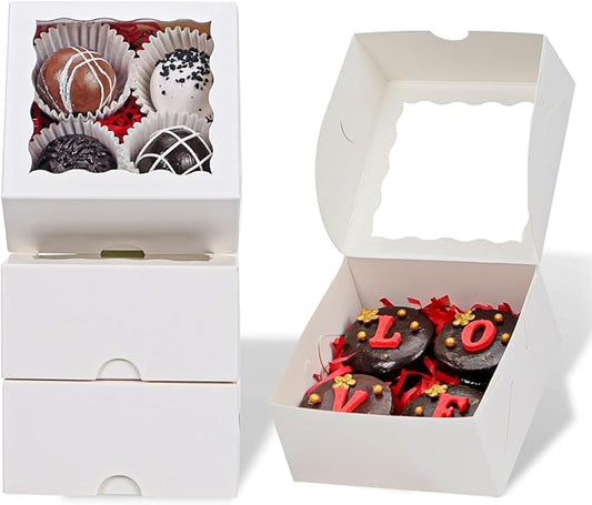 RomanticBaking 100 Pack Bakery Boxes 4x4x2 Inches Cookies Boxes Mini Bundt Cake Boxes Pie Boxes Cinnamon Roll Treat Boxes Chocolate Truffle Boxes Party Wedding Favor