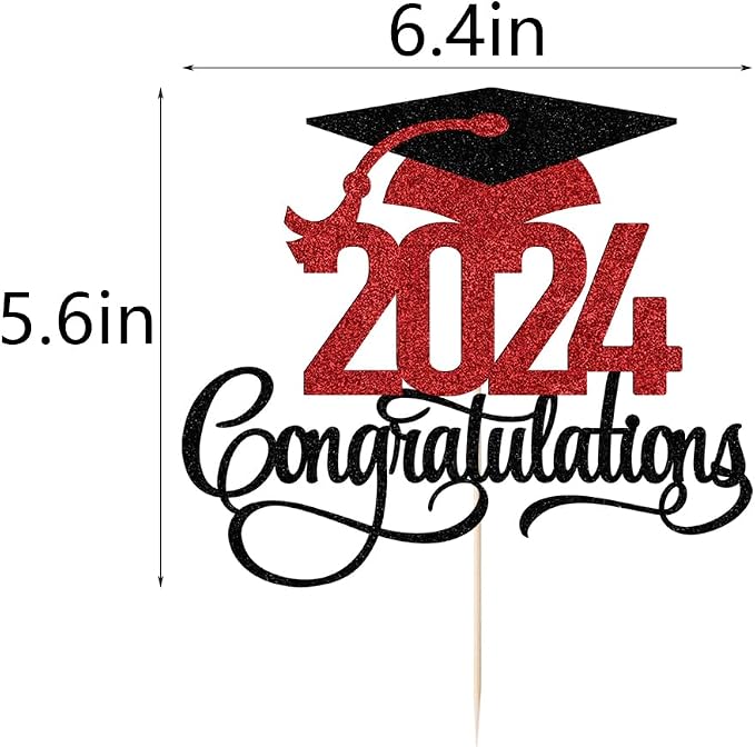 Black red Glitter 2026 Congratulations Graduation Cake Topper,Congrats Grad Cake Decor - 2026 High School/College/Senior Graduation Party Decorations Supplies