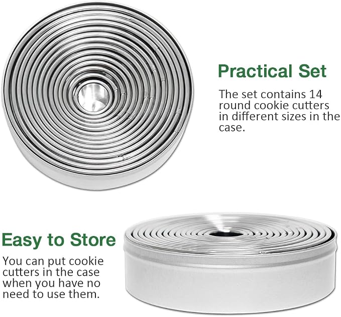 Alimat PluS Cookie Cutter Set, 14 PCS Circle Cookie Cutters, Stainless Steel Cutter Set as Biscuit Cutter, Pastry Cutter and Dount Cutter