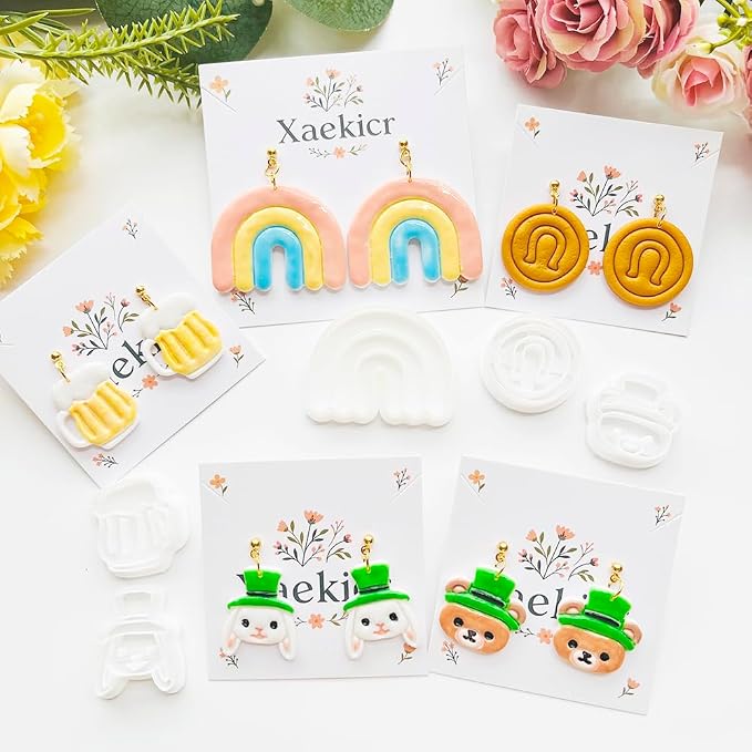 St. Patrick's Day Polymer Clay Cutters Set - 10pcs Sharp & Durable Leprechaun, Horseshoe & Beer Mug Shapes for DIY Earring Jewelry Making, Soft Clay Crafts & Holiday Supplies