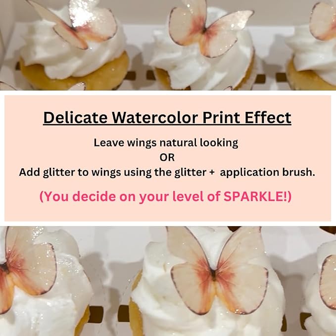 Edible Butterflies with Edible Glitter Kit - Wafer Paper Butterflies for Cakes - Cake Decorations - Cupcake Decorations - Cake Toppers (Sweet Peach)