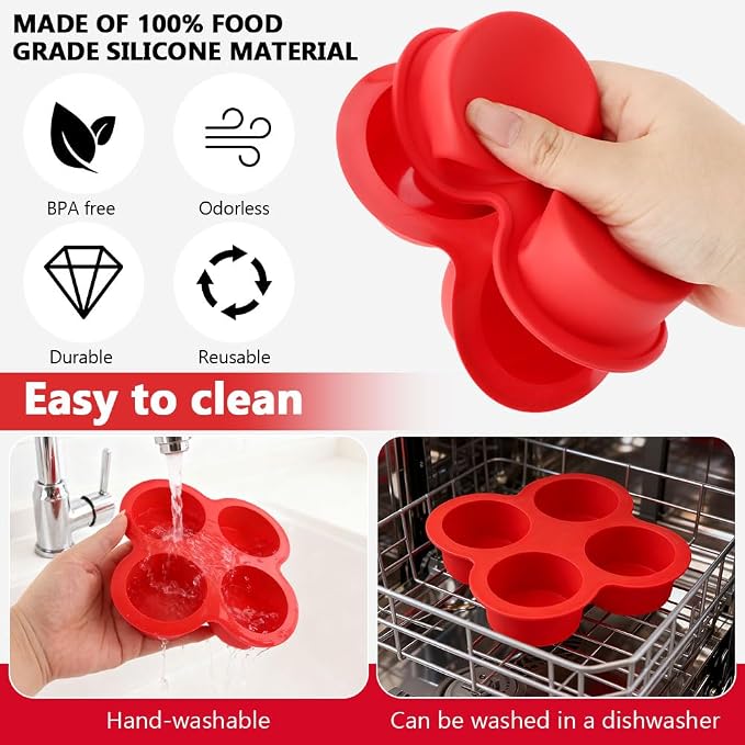 2 Pack Air Fryer Egg Bite Molds, 4 Cups Mini Round Muffin Pans, Silicone Egg Bite Molds with Spreader＆Oil Brush Nonstick Air Fryer Baking Pan for Cupcake, Muffin, Tart, Frittata, Quiche