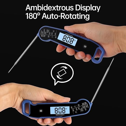 Lonicera Digital Meat Thermometer for Food Cooking. Instant Read Within 1 Sec and ±0.9℉ Accuracy with Thermocouple Sensor. IP67 Waterproof, Auto-Rotating Display, Auto Wake up (Blueberry)
