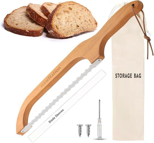 Bread Slicer For Homemade Bread, Sourdough Knife, Bow Design, Scoring tools, Dough Cutter, Baguette, Cake Sliced, Sour Dough, Loaf, Manual Slice, Left and Right-Handed Knives Perfect Rounds 16 Inch.