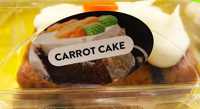 Carrot Cake Grocery Store Food Labels 1.25 x 2 Inch Oval Shape 500 Total Adhesive Stickers