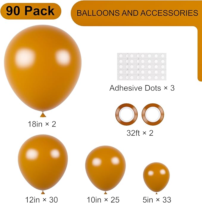 Voircoloria 90pack Retro Orange Balloons Different Size 18/12/10/5 Inch Retro Orange Balloon Garland Arch Kit for Graduation, Wedding, Birthday, Baby Shower, Anniversary Party Decorations