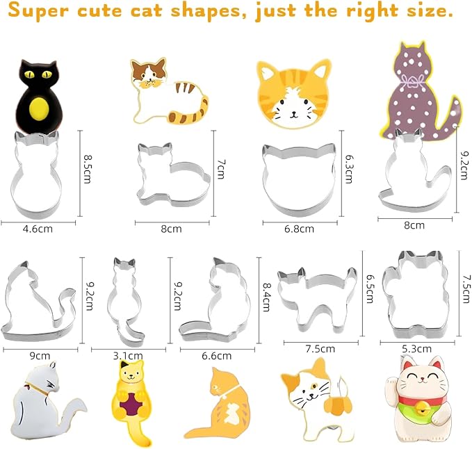 9-Piece Cat Cookie Cutter Set - 9 Unique Cat Shapes for Treats, Fondant, Pastry, DIY Baking Supplies. by ENBRWAS.