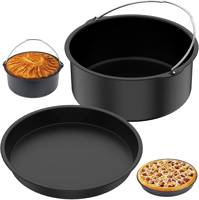 2Pcs Air Fryer Accessories, 7 Inch Air Fryer Pizza Cake Pan and Baking Cake Barrel Deep with Non-Stick Coating,Round Airfryer Baking Cake Pan Accessory Set