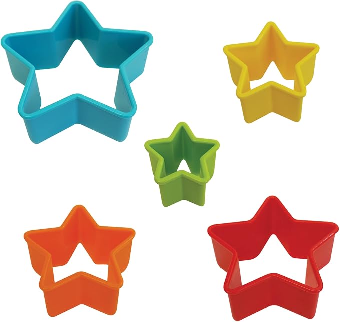 R&M International Star Cookie and Biscuit Cutters, Assorted Sizes, Bright Colors, 5-Piece Set
