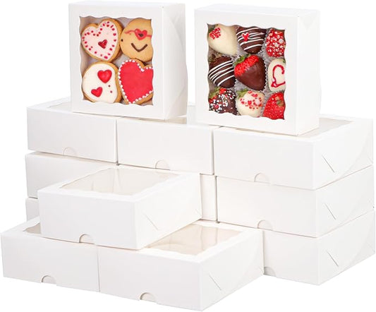 30pcs Cookie Boxes with Window, 6x6x2.5in White Bakery Boxes for Treats, Small Cake, Desserts, Donuts, Pastry