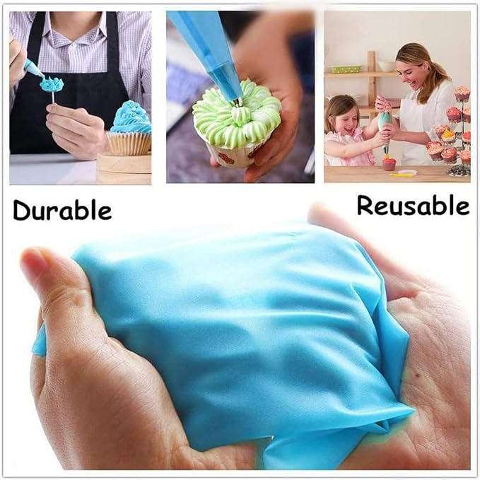 Piping Bags and Tips Set 27 Piece, 24 Stainless Steel Nozzles with Reusable TPU Piping Bag, Coupler and Silicone Tie, Bag 11.81 x 6.69 in, for Cupcakes Cookies and Filling