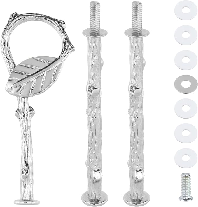 1 Set 3-Tier Leaf Cake Stand Centre Handle Fittings for Home Use | Fruit Cupcake Dessert Plate Handle Fittings Hardware Holding Rod Stand for Wedding Party Festival,Indoor & Outdoor (Silver)