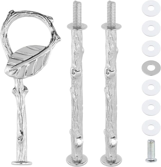 1 Set 3-Tier Leaf Cake Stand Centre Handle Fittings for Home Use | Fruit Cupcake Dessert Plate Handle Fittings Hardware Holding Rod Stand for Wedding Party Festival,Indoor & Outdoor (Silver)