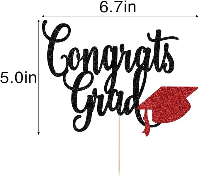 Congrats Grad Cake Topper,2026 Graduation Cake Topper, Congrats Grad Decorations,2026 High School/College/Senior Graduation Party Decorations Supplies. (Congrats Grad Black red)