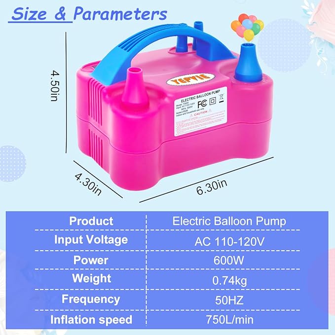 Balloon Pump Electric, 600W Professional Balloon Inflator with 8 Balloon Arch Kits, 2 Modes & Dual Nozzle, Portable Air Pump Ballon Blower Machine for Party Decoration (Rose)