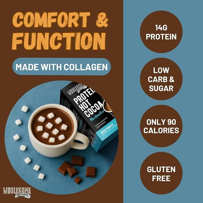 Protein Hot Chocolate, Keto Hot Chocolate Mix, Low Carb Hot Cocoa, 15g Protein, 2g Net Carbs, Low in Sugar, Instant Hot Coco, 7 Individual Macro-Controlled Packages (Marshmallow, 3 Pack)