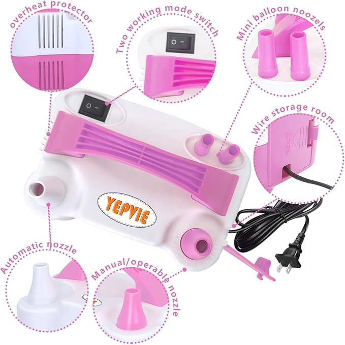 Electric Balloon Pump, Portable 2 Modes Balloon Blower Machine with 14 Balloon Arch Kits, Air Pump for Balloon, Balloon Inflator for Party Decoration