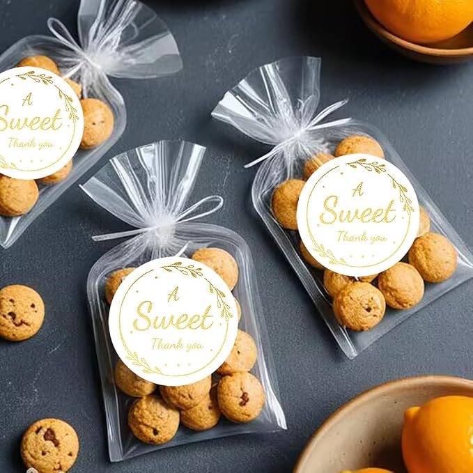 120xA Sweet Thank You Stickers, Gold Round Labels,Gold Foil,Wedding Bag,Sweet Desserts Favors,Birthday Happy Anniversary,Cookie Bakery Stickers,Small Envelope,Self-Adhesive Thank You Labels