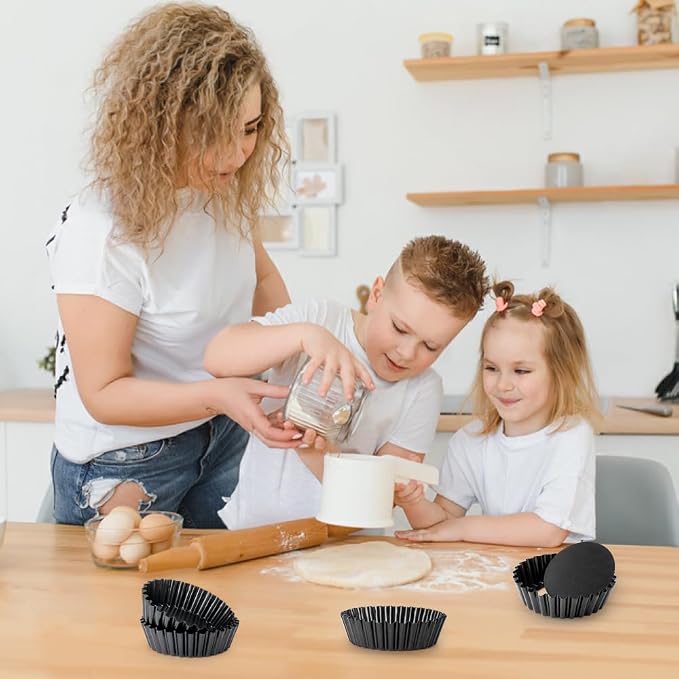 4 Pack 4 Inch Mini Tart Pans with Removable Bottom, 1.2 Inch Deep Nonstick Mini Pie Pans Quiche Pan Round, Tart Pans Bakeware Mold Fluted Side for Pies with Oil Brush&Silicone Scrubber