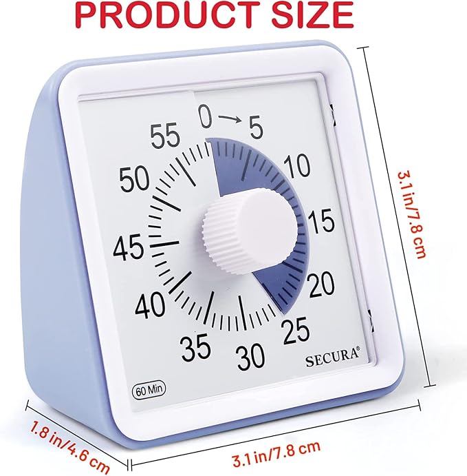 Secura 60-Minute Visual Timer, Classroom Timer, Countdown Timer for Kids and Adults, Time Management Tool for Teaching (Purple & Purple)