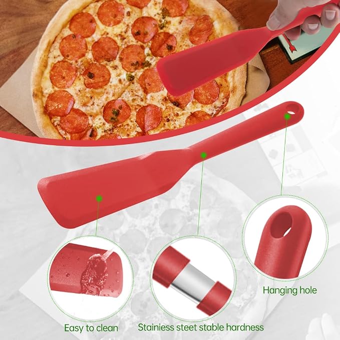 2 Pack Silicone Thin Omelet Turner, Heat Resistant Crepe Spatula for Nonstick Cookware, Pancake Spatula for Egg Cake Pizza Steak Omelet Crepes (Red,Black)