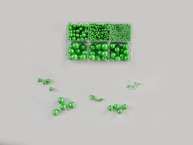 5 Sizes Edible Green Pearls Sugar Sprinkles 130g/4.6oz, 2,4,7,10,12mm Candy Pearl for Cake Decorating and Cupcake Toppers Cookie Decorations Ice Cream Topping Wedding Valentines Halloween Christmas