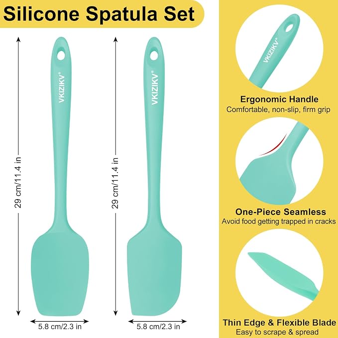 Silicone Spatula Set, 11.4 in, 600°F Heat Resistant (Green) | Food Grade Rubber, BPA Free, Stainless Steel Core, Flexible for Cooking, Baking, Mixing, Seamless, Nonstick & Dishwasher Safe