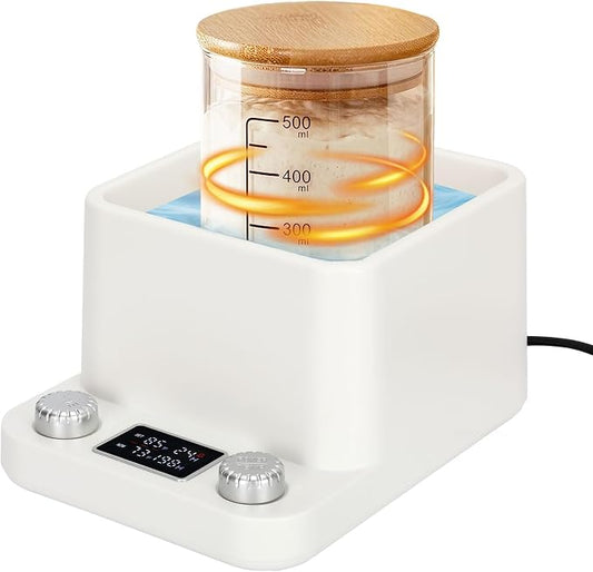 Sourdough Starter Warmer-Constant Temperature Water Bath Sourdough Warmer-1°F Precise Thermostat (70-104°F)-198H Memory Timer Smart Yeast Feeding Heater-Fits Jars Up to 40oz